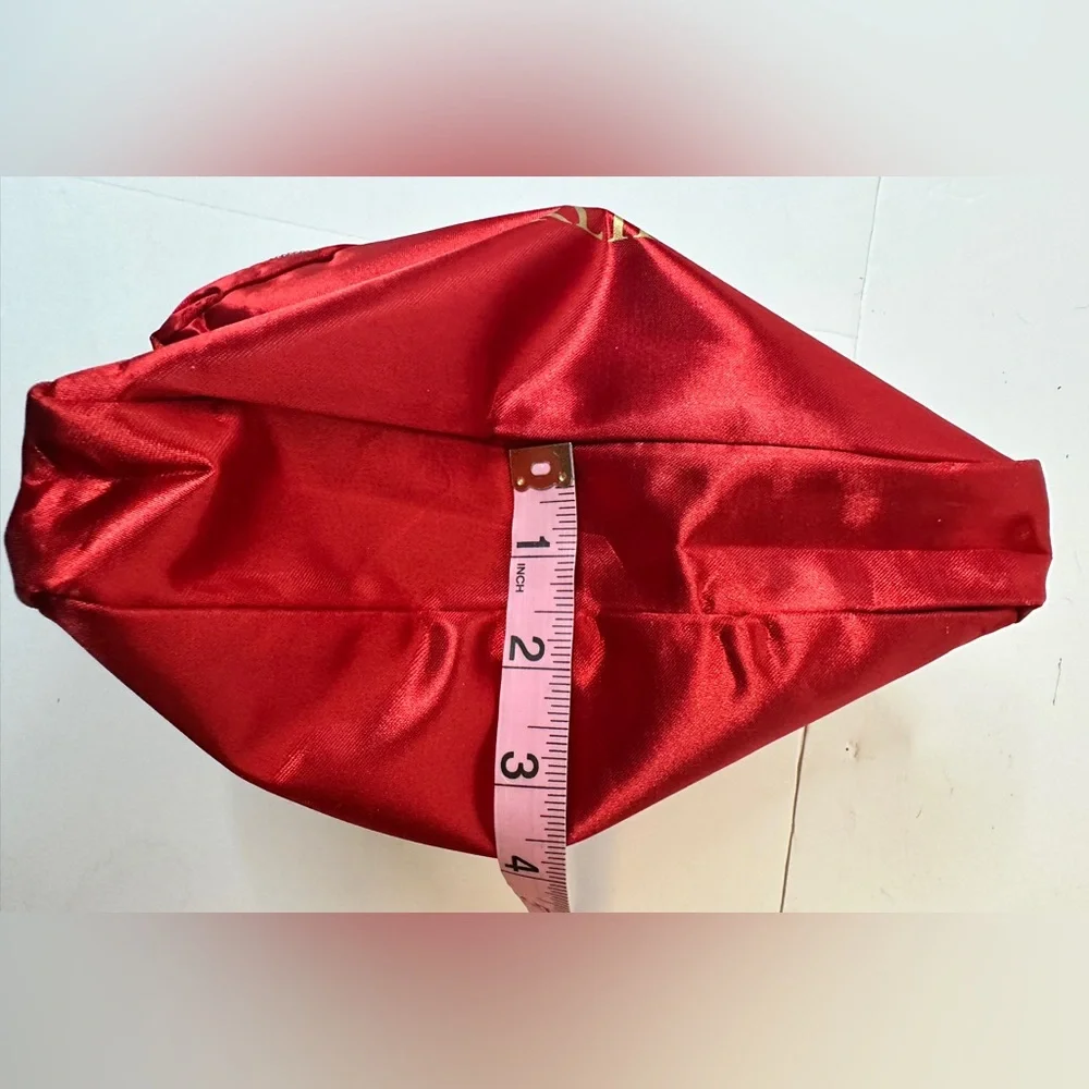 PERLIER Red Satin Vinyl Lined Cosmetic Bag Case with Gold Zipper NWOT